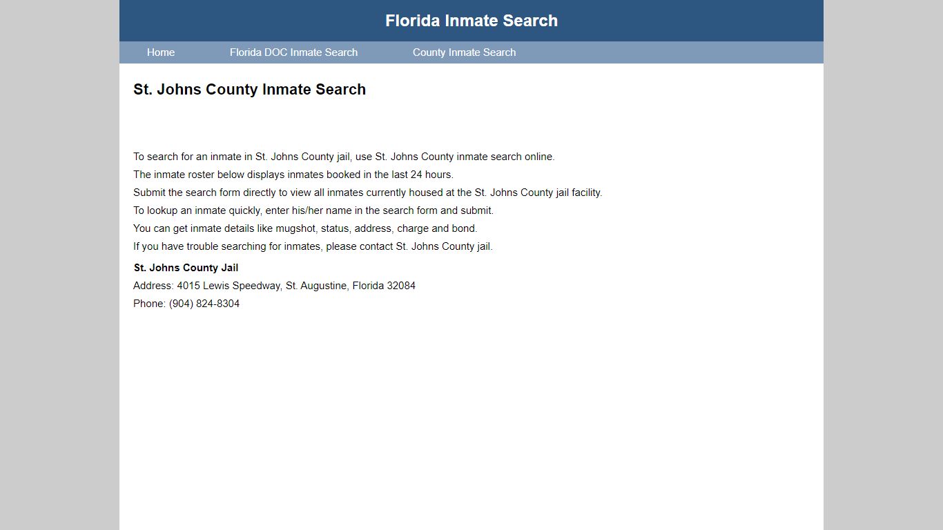 St. Johns County Jail Inmate Search